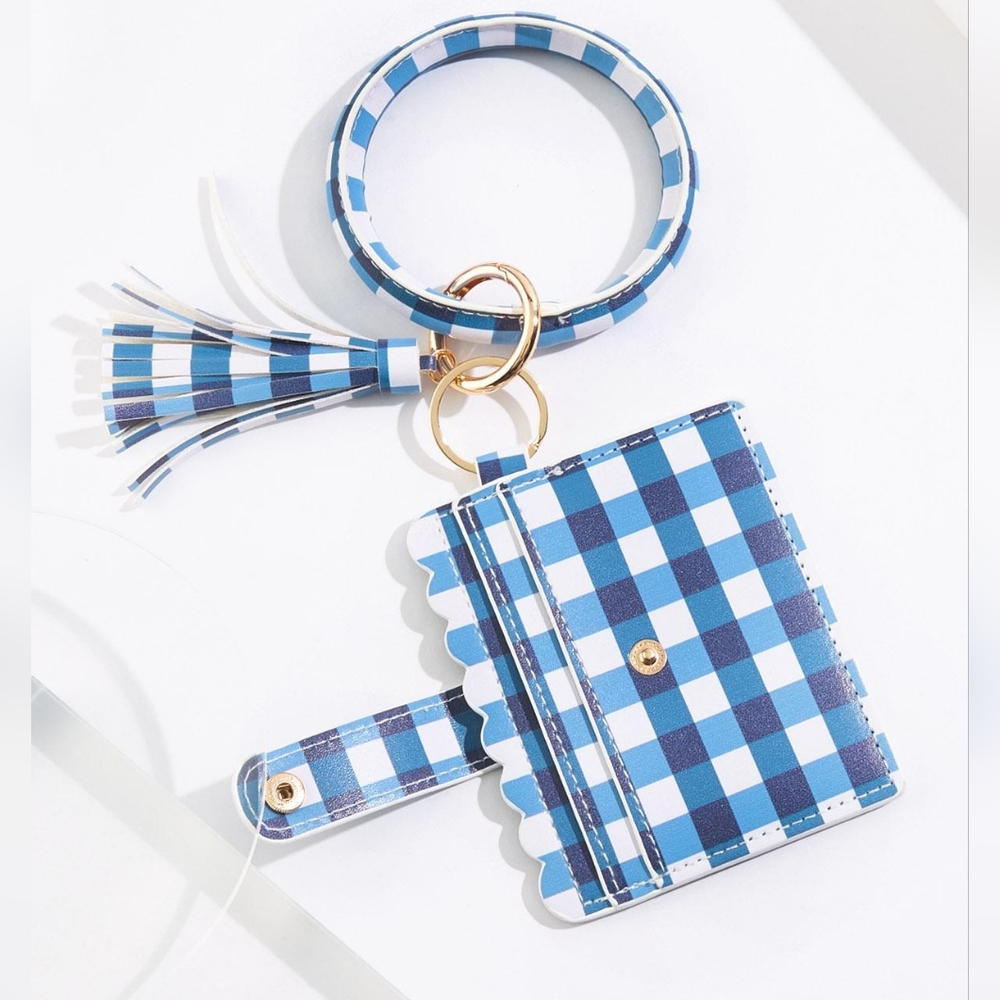 Gingham Wristlet Card Wallet Blue and White NWT - Picture 8 of 9